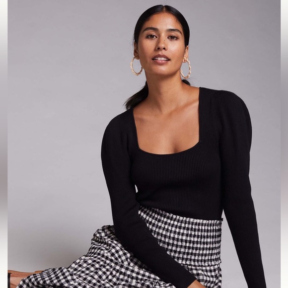 Anthropologie Maeve Sweaters - NWT, Anthropologie and Maeve, Square Neck, Lightly Ribbed Black Sweater, Size S